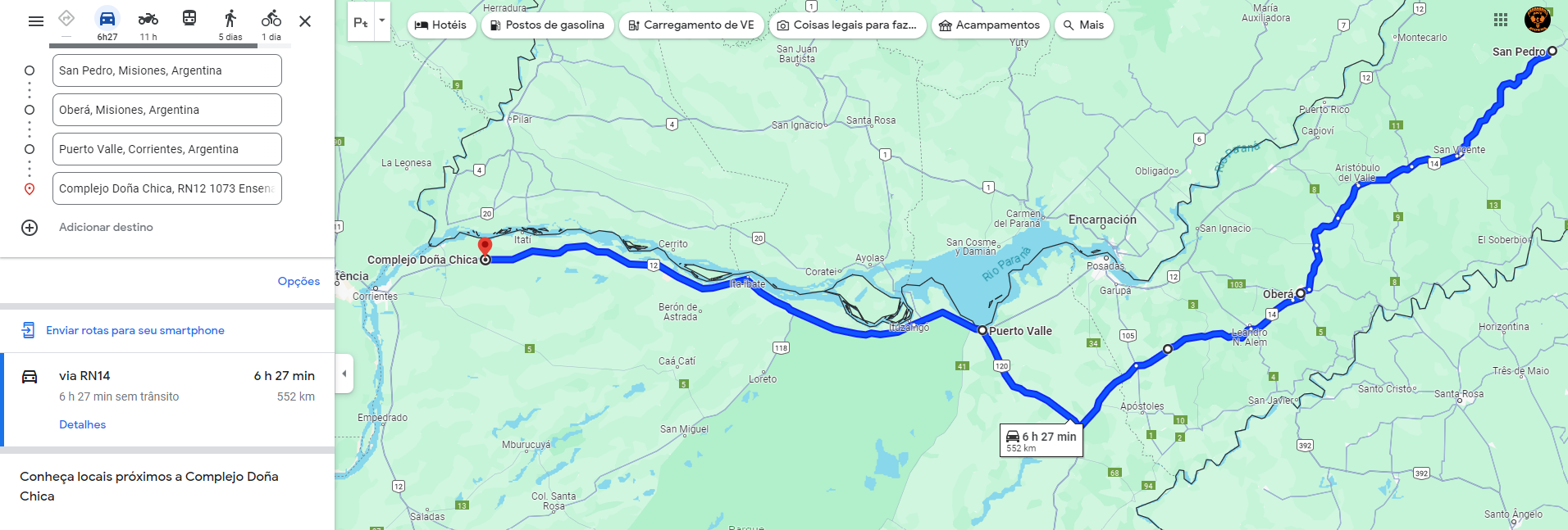 San Pedro para San Cosme_ via Ruta 14_Playadito_Ruta 120_Puerto Valle e Ruta_12_560 Km.png