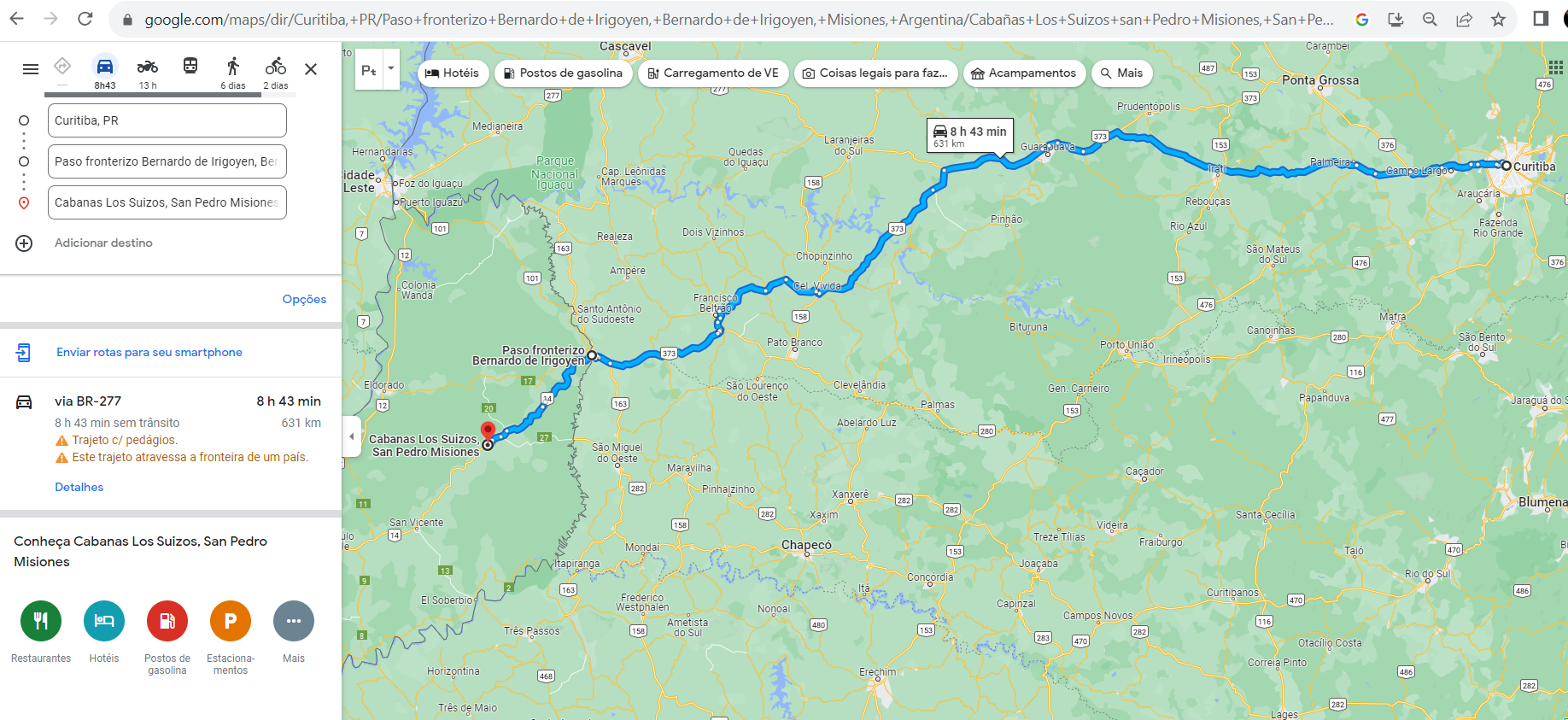Mapa - Roteiro - Curitiba para San Pedro - Google.png