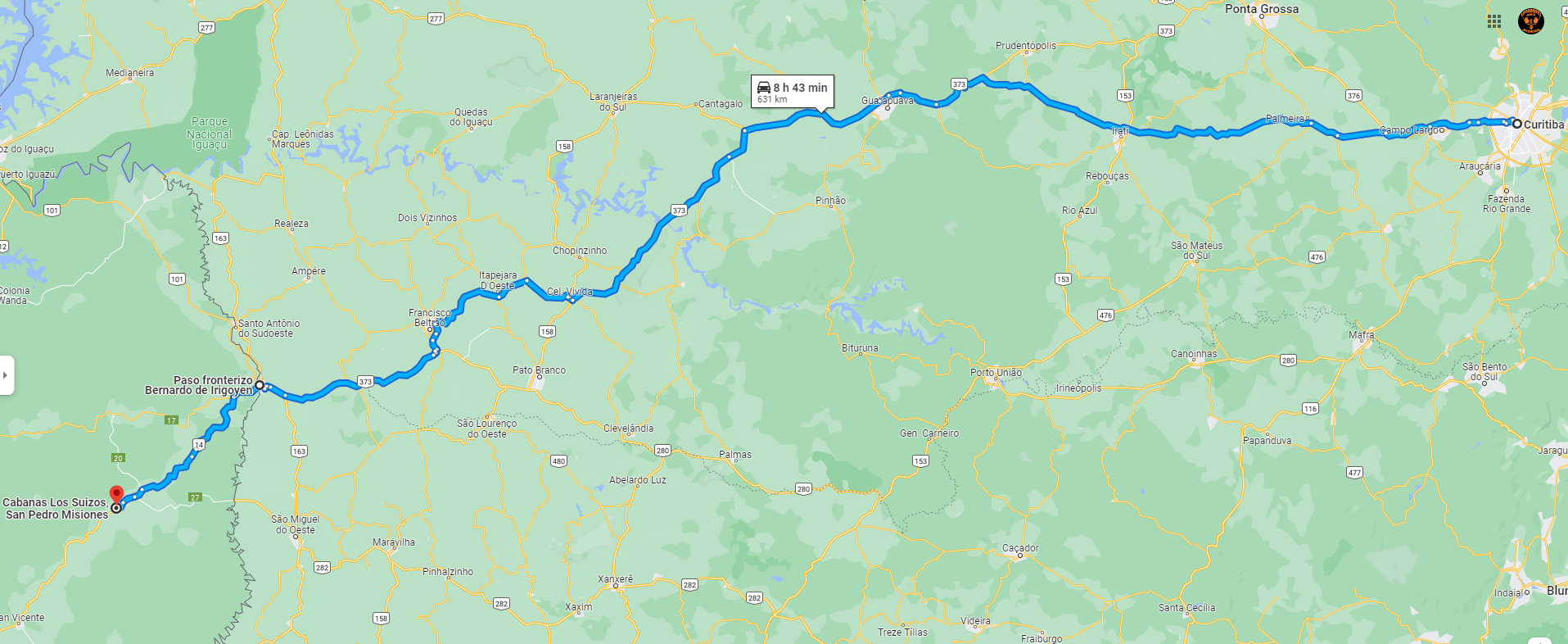 Mapa - Roteiro - Curitiba para San Pedro_635 Km.png